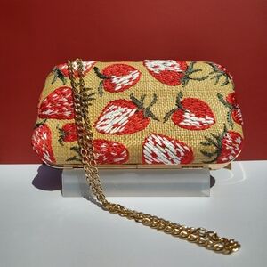 Strawberry Patterned Clutch with Gold Chain